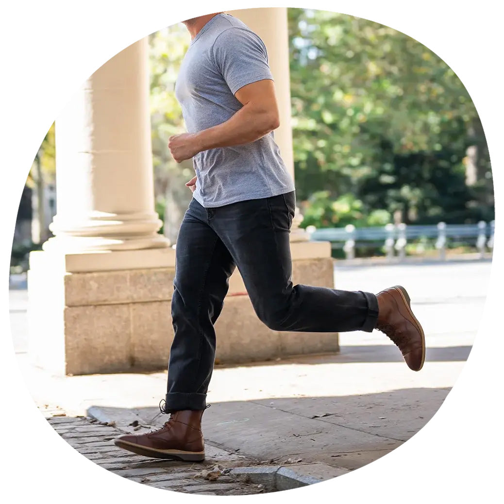 Man running in the ultimate leather boots