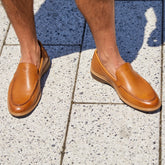 The Loafer by Amberjack in Honey Tan Leather - worn with shorts