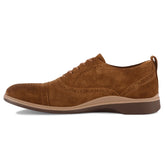 The Cap-Toe Dress Shoe by Amberjack in Grizzly Brown Suede - Medial View