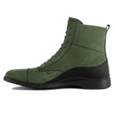 The Boot by Amberjack in Olive Green Nubuck Leather - Medial View