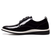 The Tux Dress Shoe by Amberjack in Onyx Black & White Patent Leather - Medial View