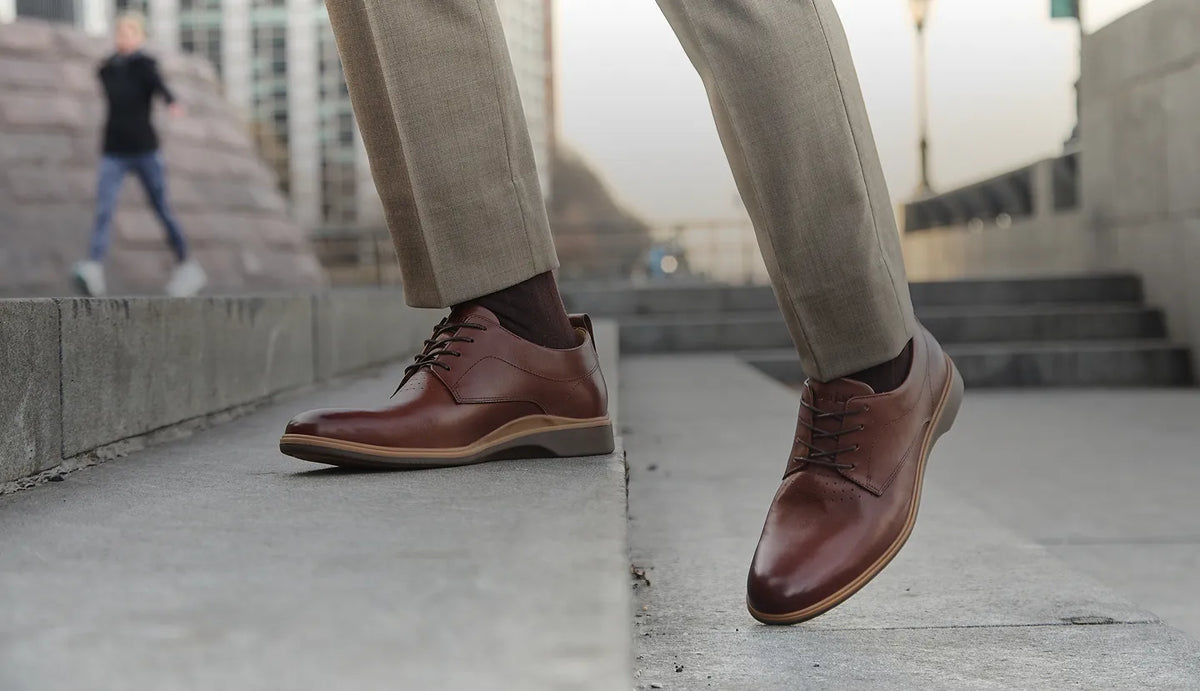 Amberjack dress shoes on city steps